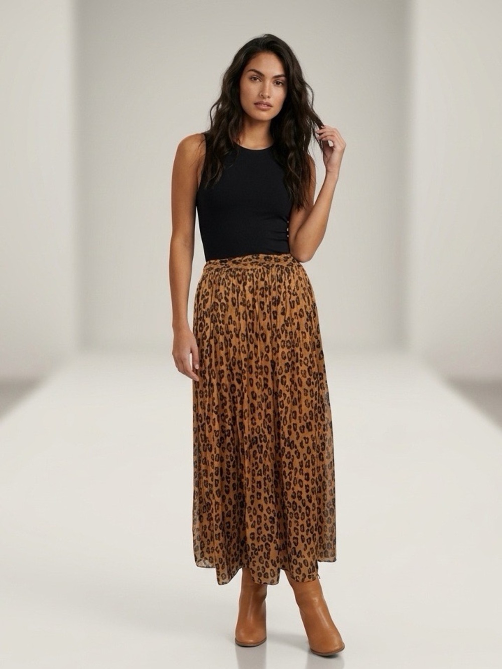 Free People Lydia Leopard Print Sheer Maxi Skirt Half Slip S/P